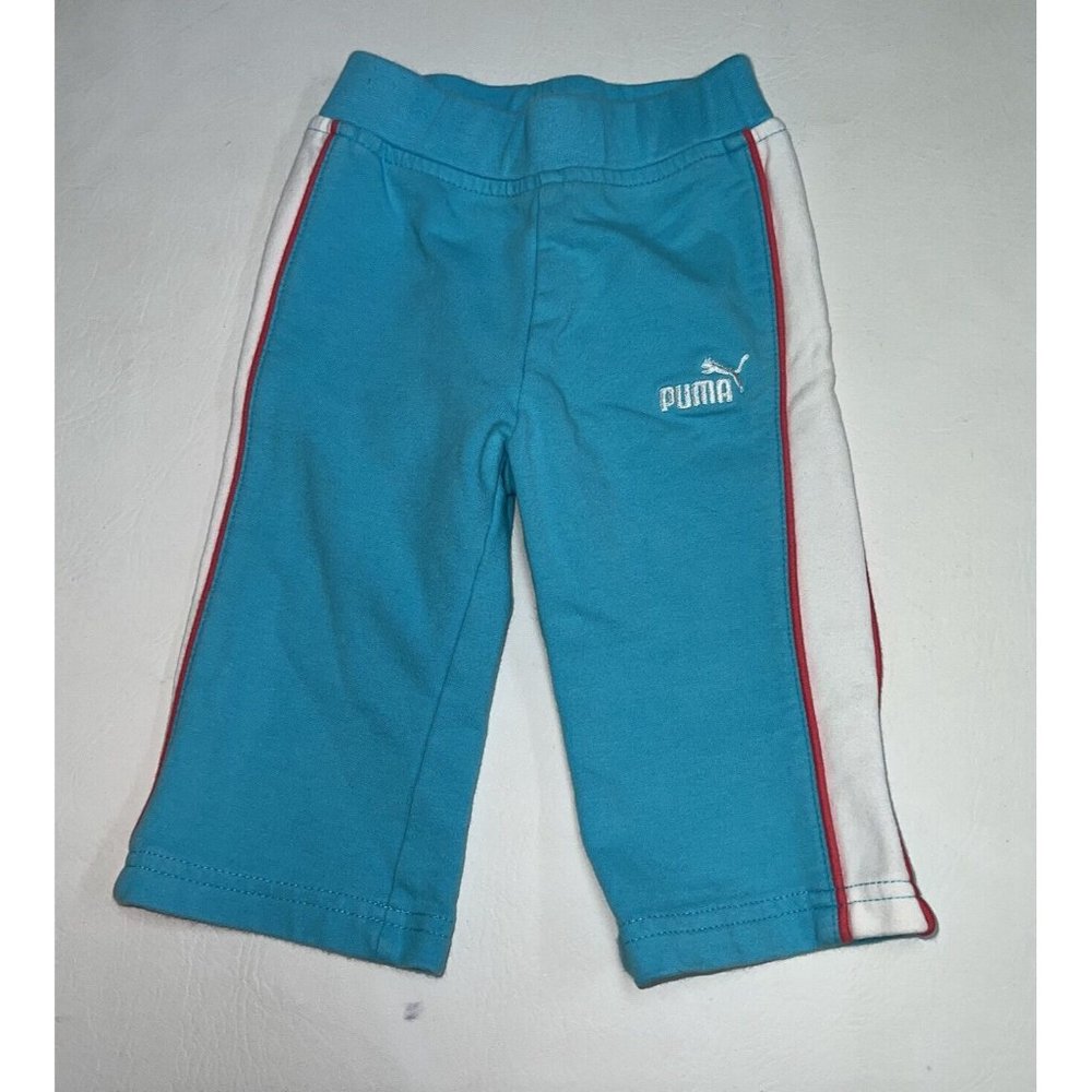 Puma Baby Girl Sweatpants Size 0-6 M Turquoise Blue White Pink Stripe Pull On